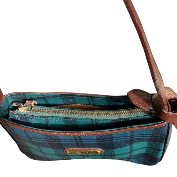 Vintage Polo Ralph Lauren Pebbled Leather Plaid Tartan Equestrian Shoulder Bag - Picture 7 of 12